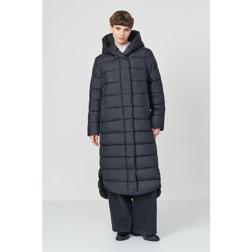 Куртка  Baon, демисезон/зима, удлиненная, силуэт прямой, утепленная, трикотажная, вентиляция, манжеты, ветрозащитная, капюшон, быстросохнущая, подкладка, карманы, водонепроницаемая, размер 52, черный