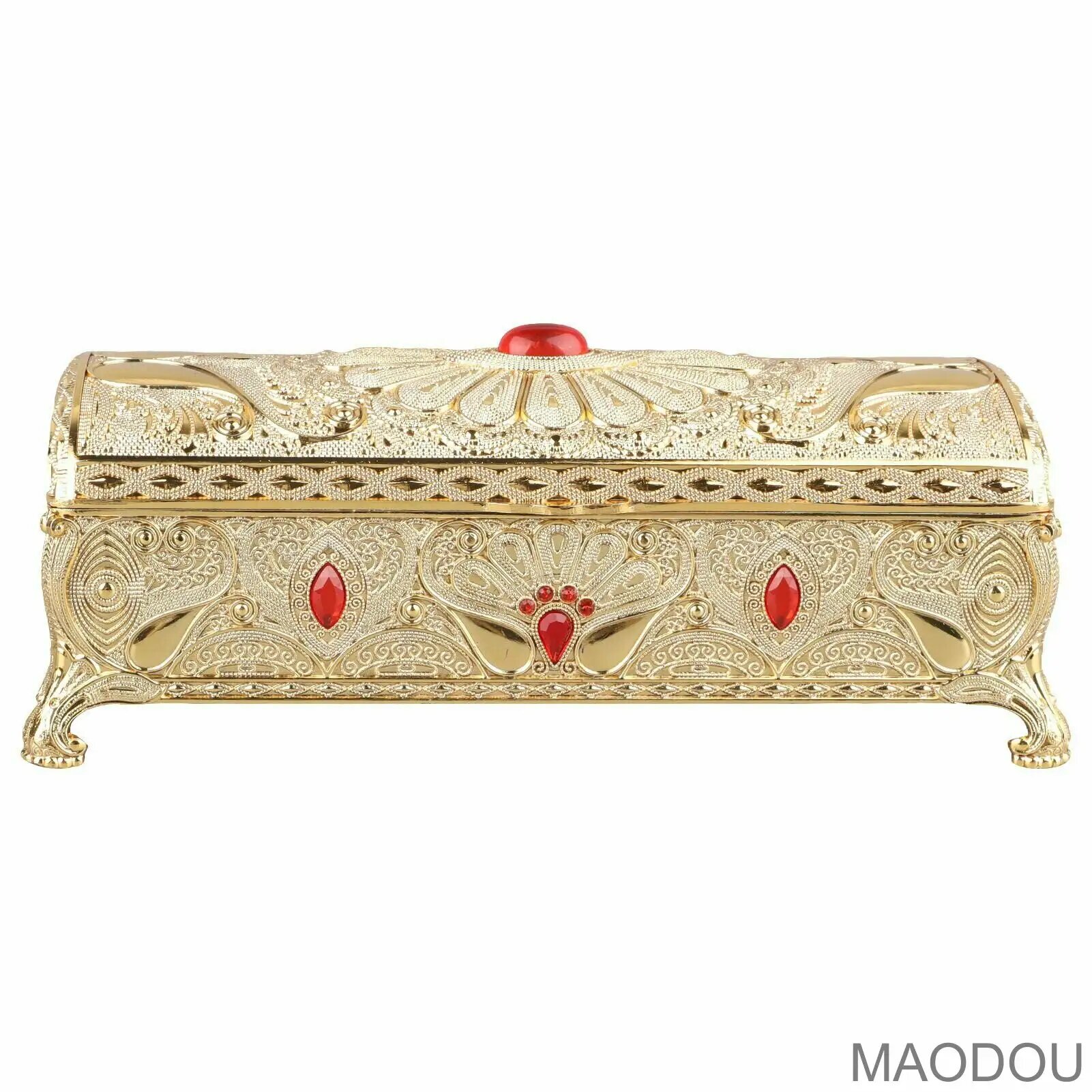 Шкатулка MAODOU для украшений с цветочным орнаментом, золотая, с красными вставками, на ножках