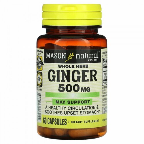 Купить Mason Natural, Whole Herb Ginger, 500 mg, 60 Capsules