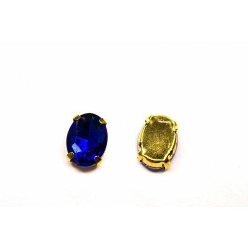 Кристалл Овал 14х10мм пришивной в оправе, цвет синий/золото, стекло, 43-004, 2шт
