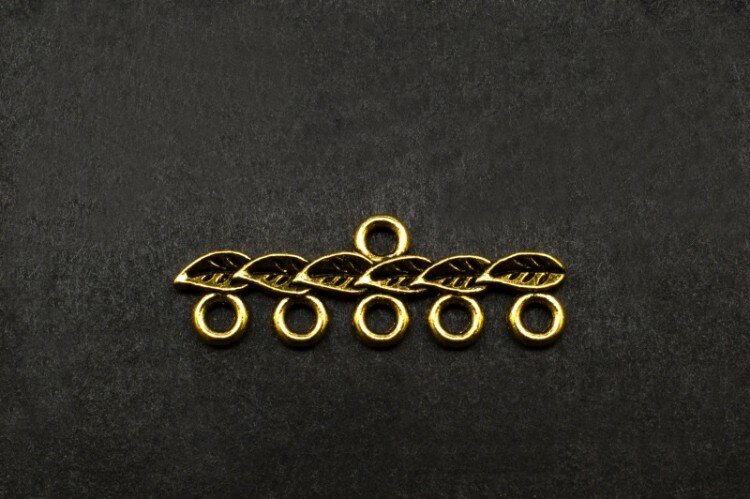 Коннектор-соединитель 1х5 Листочки 27х10х15мм отверстие 15мм цвет античное золото сплав металлов 14-044 2шт