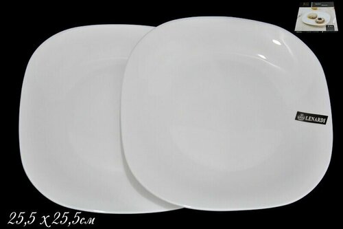 Набор квадратных тарелок 2шт опаловое стекло, 25,5см Lenardi, White