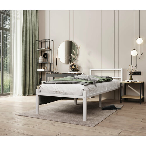 Кровать односпальная металлическая белая 80х200