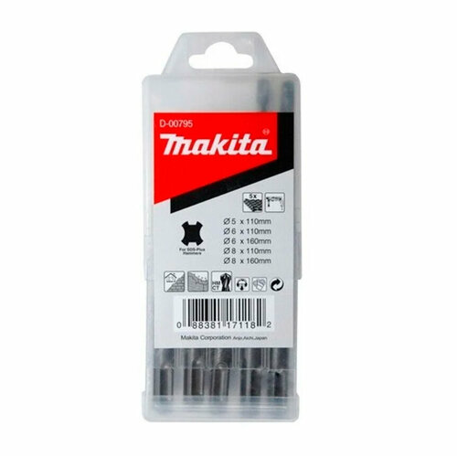 makita набор буров sds plus 5 6 8х110 6 8х160 уп 5шт makita d 00795 Набор буров Makita SDS-plus 4Cutter 5 шт. (5,6,8,10 мм) акция