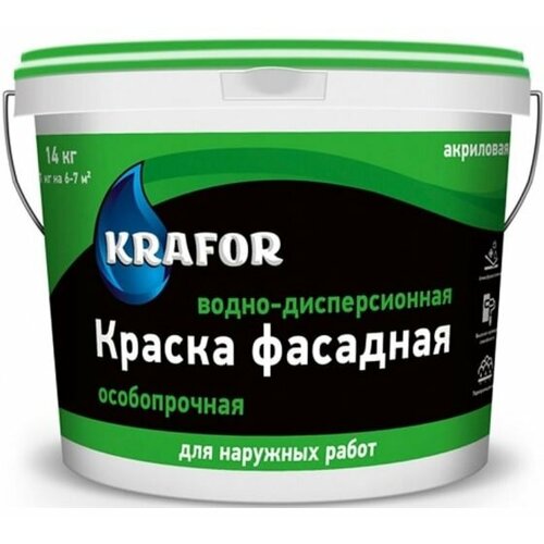 Краска в/д Krafor фасадная особопрочная 6,5кг 26951 зеленая