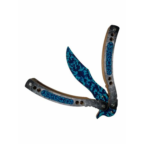 Нож бабочка деревянный, Пиксельный камуфляж (Blue DDPAT)