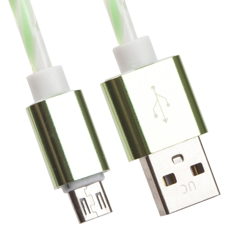 фото USB кабель LP Micro USB витая пара с металлическими разъемами 1 м. белый с зеленым, европакет
