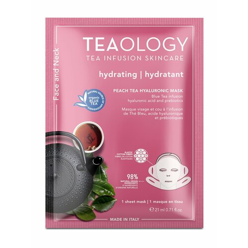 TEAOLOGY Peach Tea Маска для лица и шеи гиалуроновая увлажняющая, 21 мл