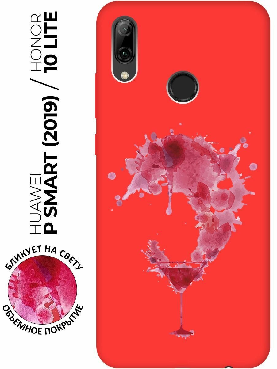 Матовый чехол Cocktail Splash для Huawei P Smart (2019) / Honor 10 Lite / Хуавей П Смарт (2019) / Хонор 10 Лайт с 3D эффектом красный