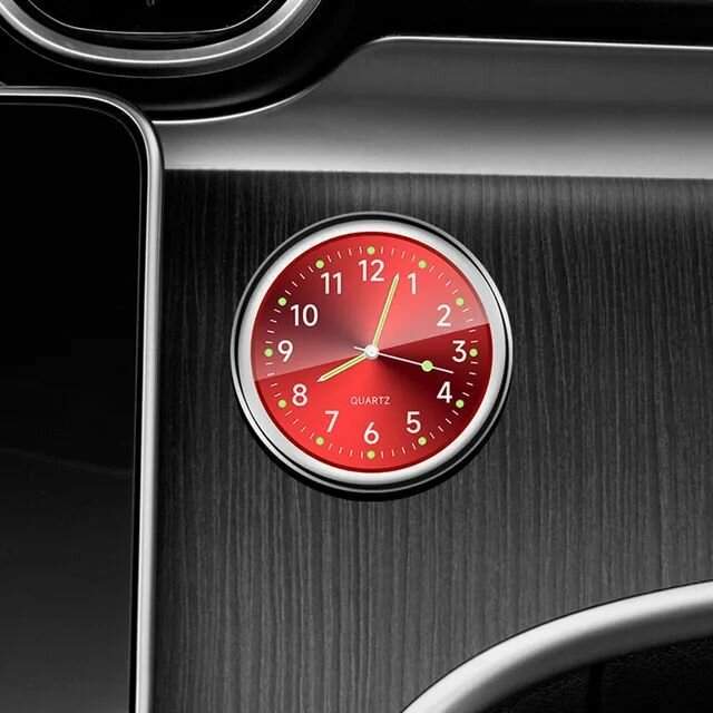 Часы автомобильные Q40 круглые красный циферблат корпус серебро
