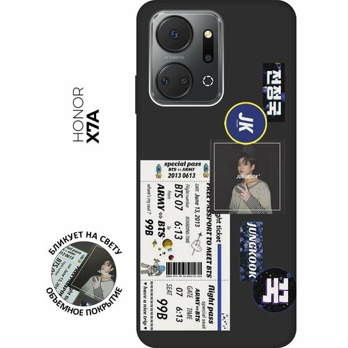 Матовый чехол BTS Stickers для Honor X7a / Хонор Х7а с 3D эффектом черный синий, черный