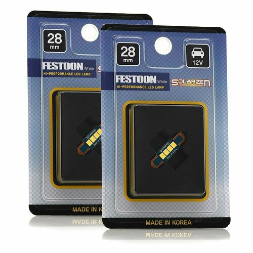 Автомобильная светодиодная лампа в козырьки Solarzen F-4s35f28, C5W, длина 28 мм, цвет белый, Южная Корея, 2 шт.