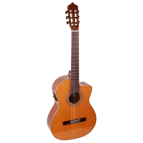 LA MANCHA / Германия LA MANCHA Rubi C-CE - электроакустическая гитара с вырезом, верхняя дека: массив кедра, задняя дека и обечайка: махагон, гриф: тунакалантас (красное дерево), накладка: овангкол, электроника: BR-2P by Shadow, цвет: natural highgloss