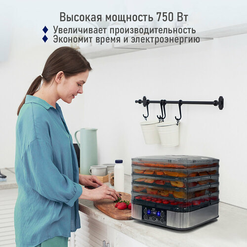 Электросушилка STINGRAY ST-FD700B 9 поддонов 4 разборных поддона для сушки 1 обычный поддон 2 для ягод 2 для пастилы черный жемчуг 582800₽