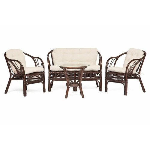Комплект TetChair NEW BOGOTA диван 2 кресла стол со стеклом с подушками walnut грецкий орех 39131₽