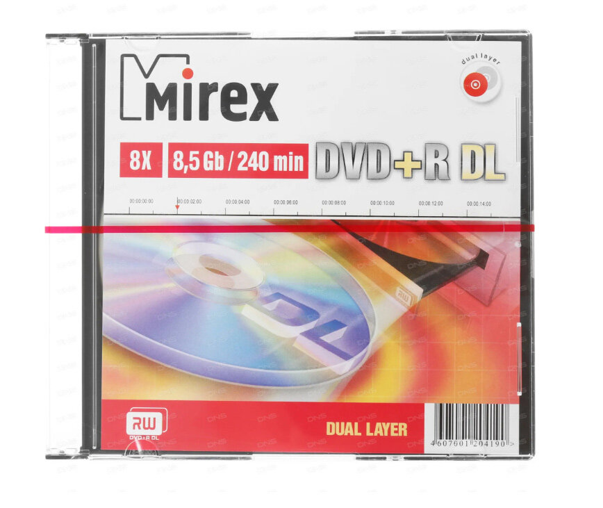 Диск DVD+R Mirex 8.5 Gb, 8x, Slim Case (1), Dual Layer (1/50) 204190 {UL130062A8S}