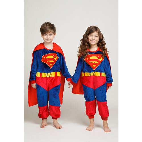 Кигуруми Супермен, размер 125-135, красный, синий