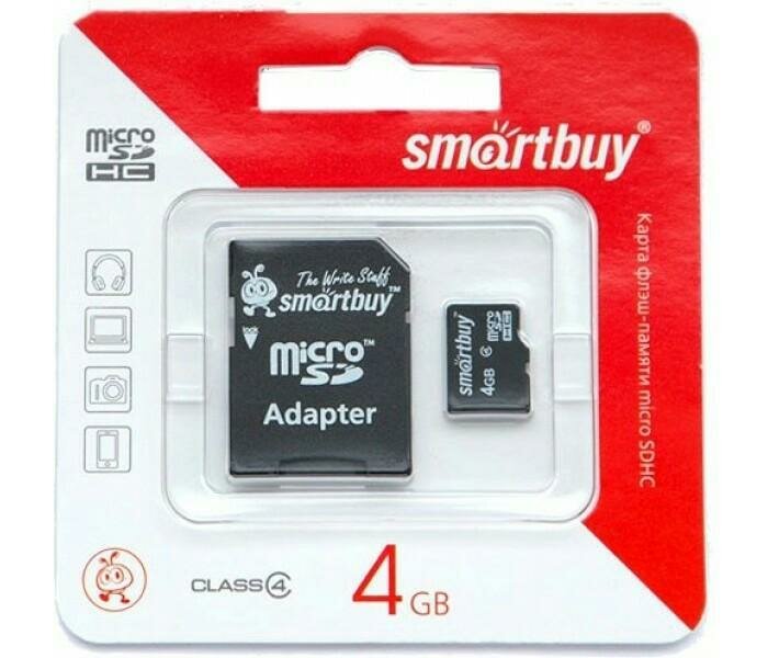 MicroSD 4Gb Smart Buy Class 4 (с адаптером SD)