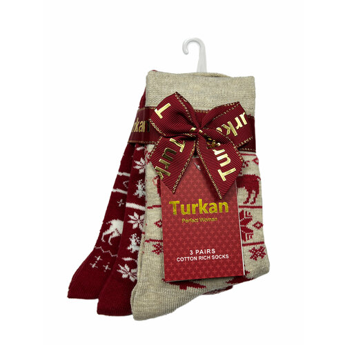 фото Носки turkan, 3 пары, размер 36-41, красный, белый, бежевый