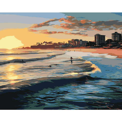 Картина по номерам на холсте Море Серферы на пляже 40x50 картина по номерам на холсте море чайки на пляже 40x50