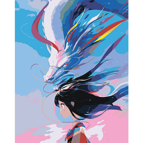 Картина по номерам Аниме девушка и разноцветный дракон картина по номерам аниме девушка с катаной и белый дракон