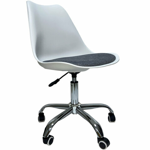 Кресло стул BRABIX "Eames MG-310 CH" хром пластик белый ткань серая 532924