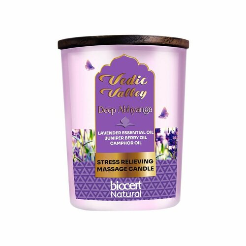 Свеча для массажа тела Vedic Valley Lavender для снятия стресса Абхьянга Лаванда, 200 г