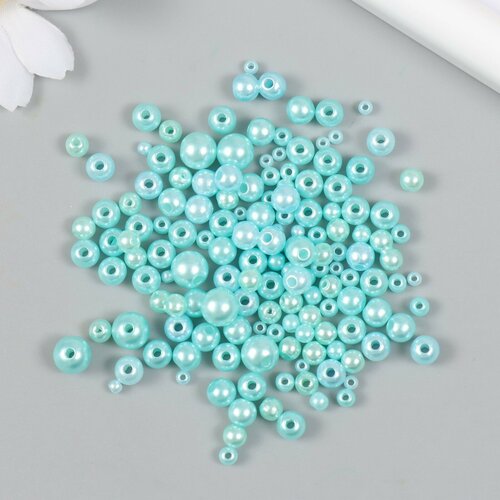 Бусины для творчества пластик Круглые Мятный d3-8 мм набор 10 гр 1шт 302₽