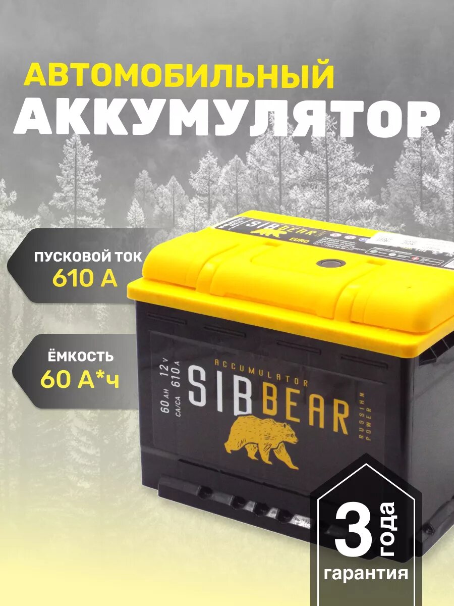 Аккумулятор для машины АКБ SIBBEAR 60 о. п.