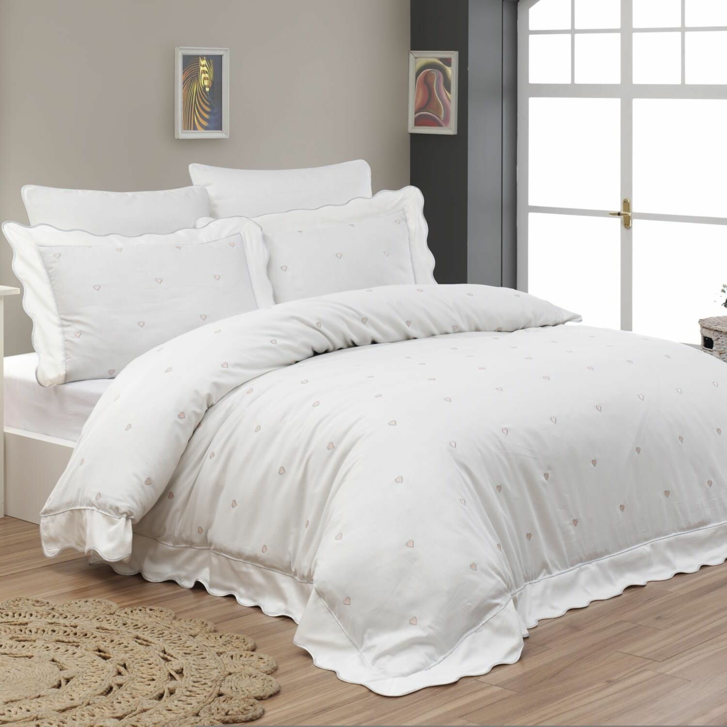 фото Постельное белье с вышивкой Евро Сатин Люкс Maison Dor Les Coeurs Bej