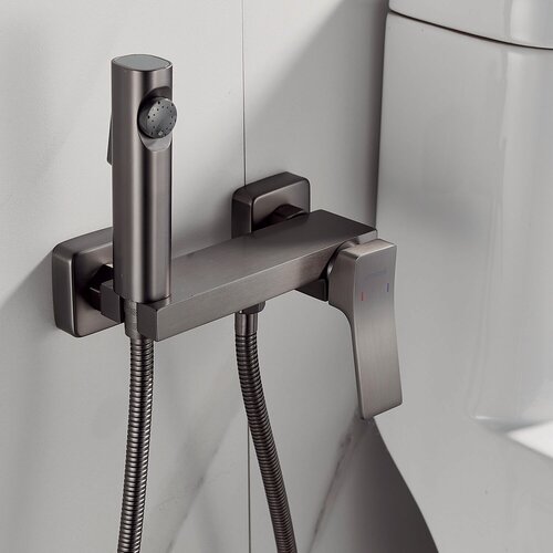 Изображение товара Гигиенический душ со смесителем Shevanik S4005T-1 оружейная сталь