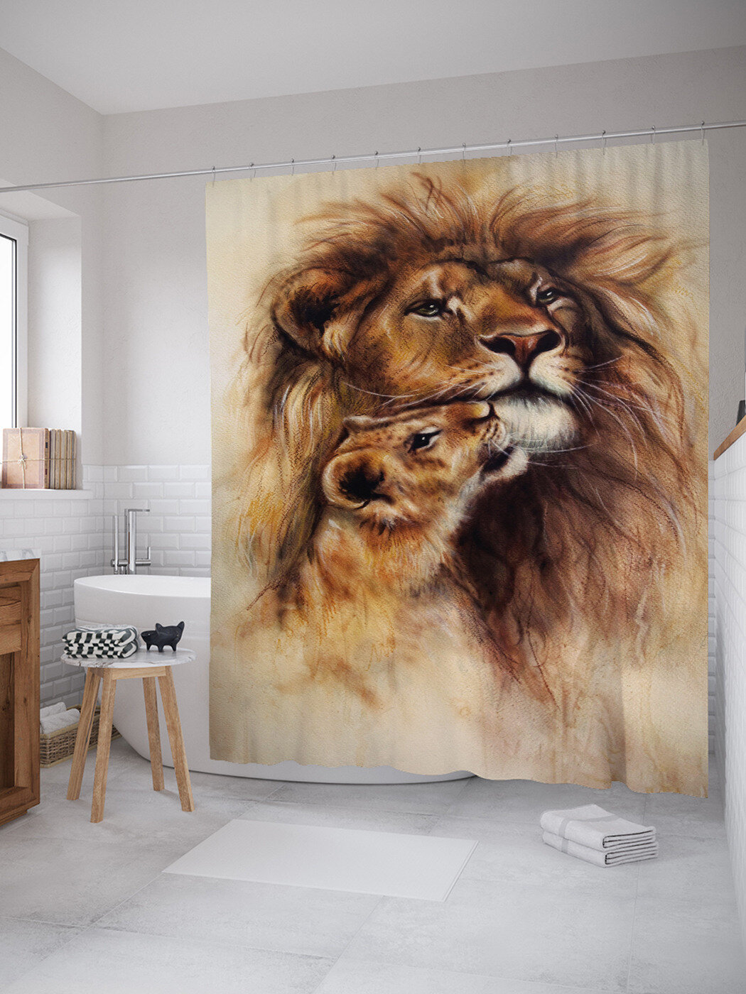 фото Штора (занавеска) для ванной "Скульптура Зевс и Гера" из сатена, 180х200 см с крючками