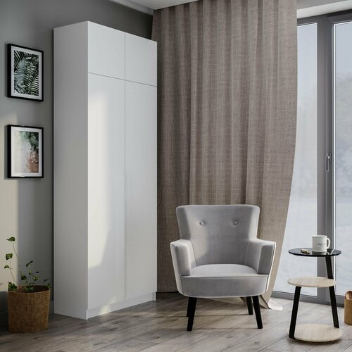 Шкаф распашной с антресолью Фарелл 35 для одежды белый, Белый матовый ЛДСП, 80х40х210 см