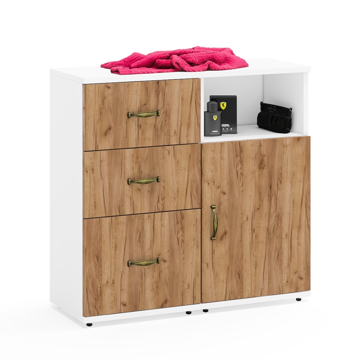 фото Тумба с дверкой Мебельный двор Лидер-8 белый шагрень/крафт золото, 80х30х75 см.