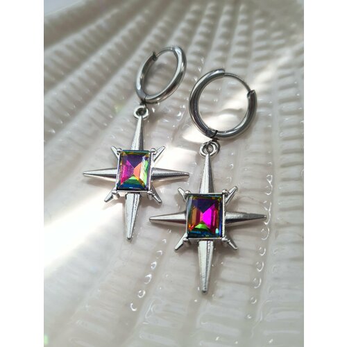 Серьги конго ET VENTES, кристалл, размер 45 мм, серебристый/микс