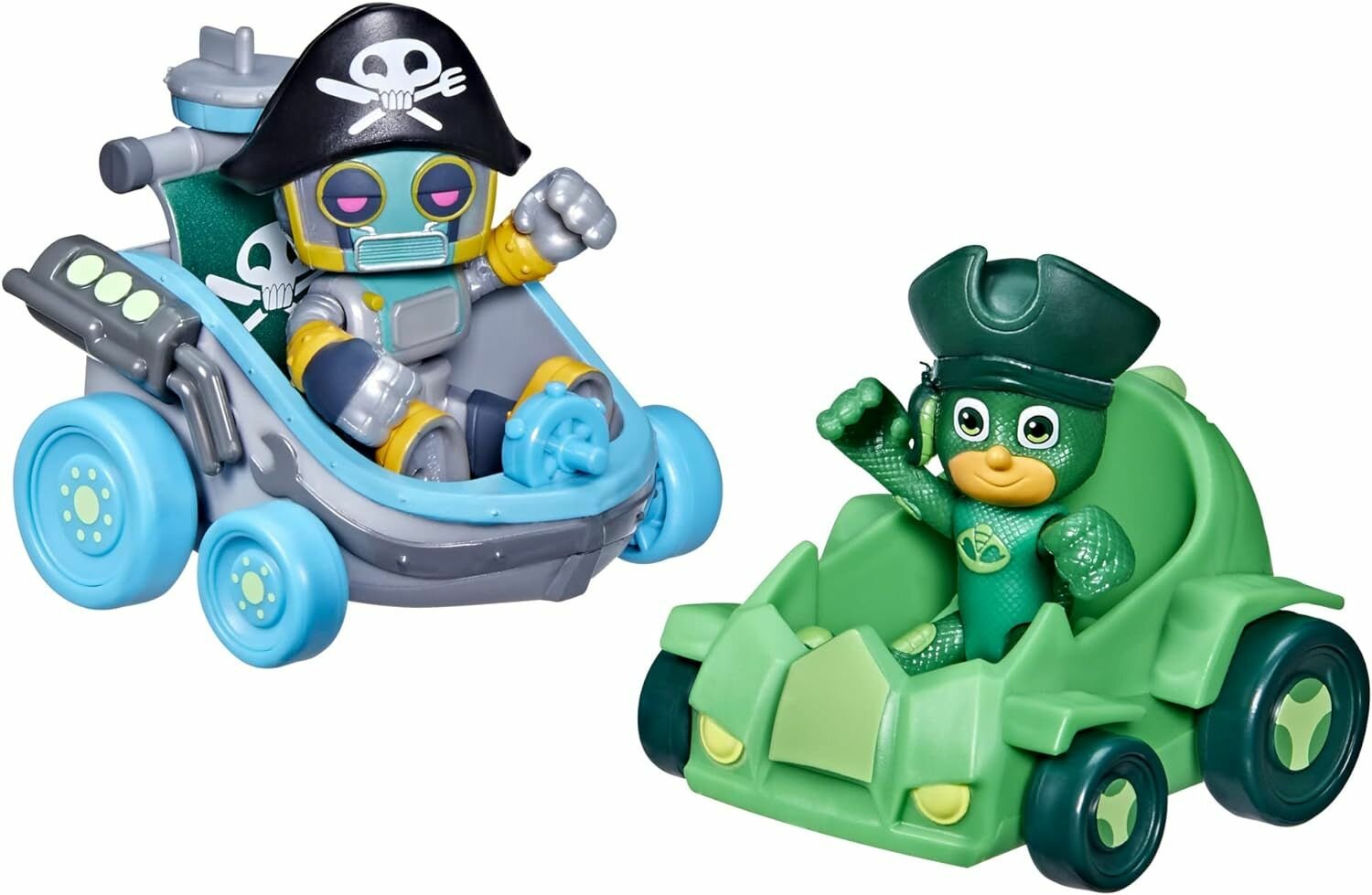 Набор игровой PJ Masks / Герои в масках Гекко и робот Пират на машинах.