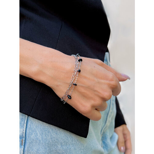 Браслет-цепочка Koshika агат 1 шт размер 16 см черныйсеребристый 1245₽