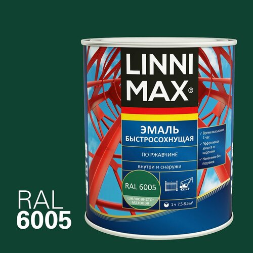 LINNIMAX (ALPINA) грунт-эмаль быстросохнущая по ржавчине для вн/нар шелк-мат зел мох RAL 6005 0.75 л