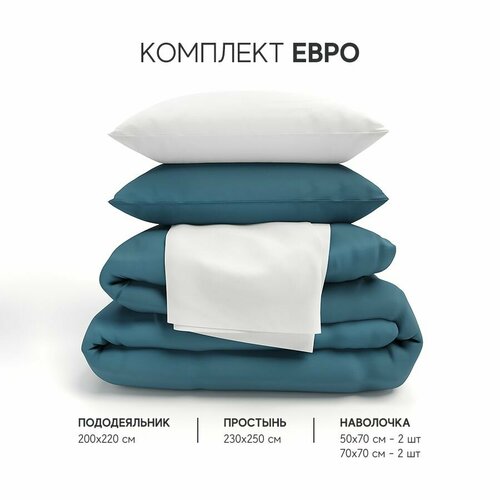 Комплект постельного белья Евро компаньон сатин-гладь темно-зеленыйбелый 5999₽