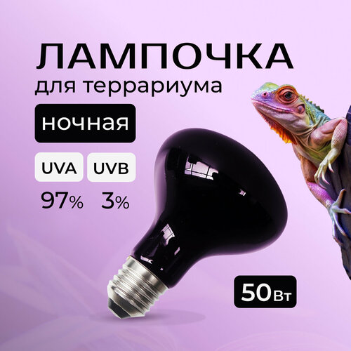 Лампочка ночная для террариума ультрафиолетовая, подсветка греющая для ящериц, черепах, рептилий, Е 27