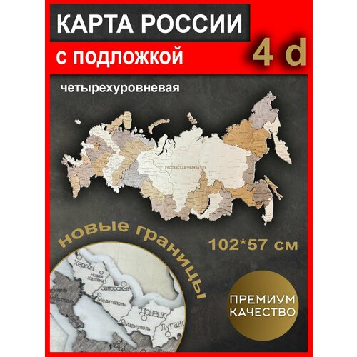 Карта России на стену политическая деревянная с подложкой