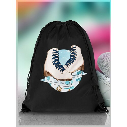 Мешок для сменной обуви ДТФ черный эстетика Коньки фигурное катание зима спорт веселье хобби для девочек - 2132 890₽