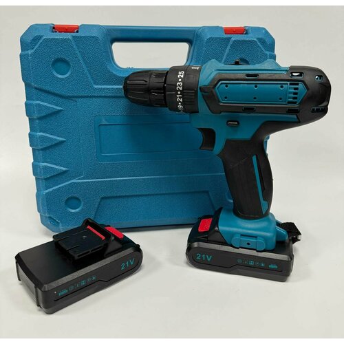 Ударная дрель-шуруповерт 21 В с 2 аккумуляторами и набором в кейсе 2899₽