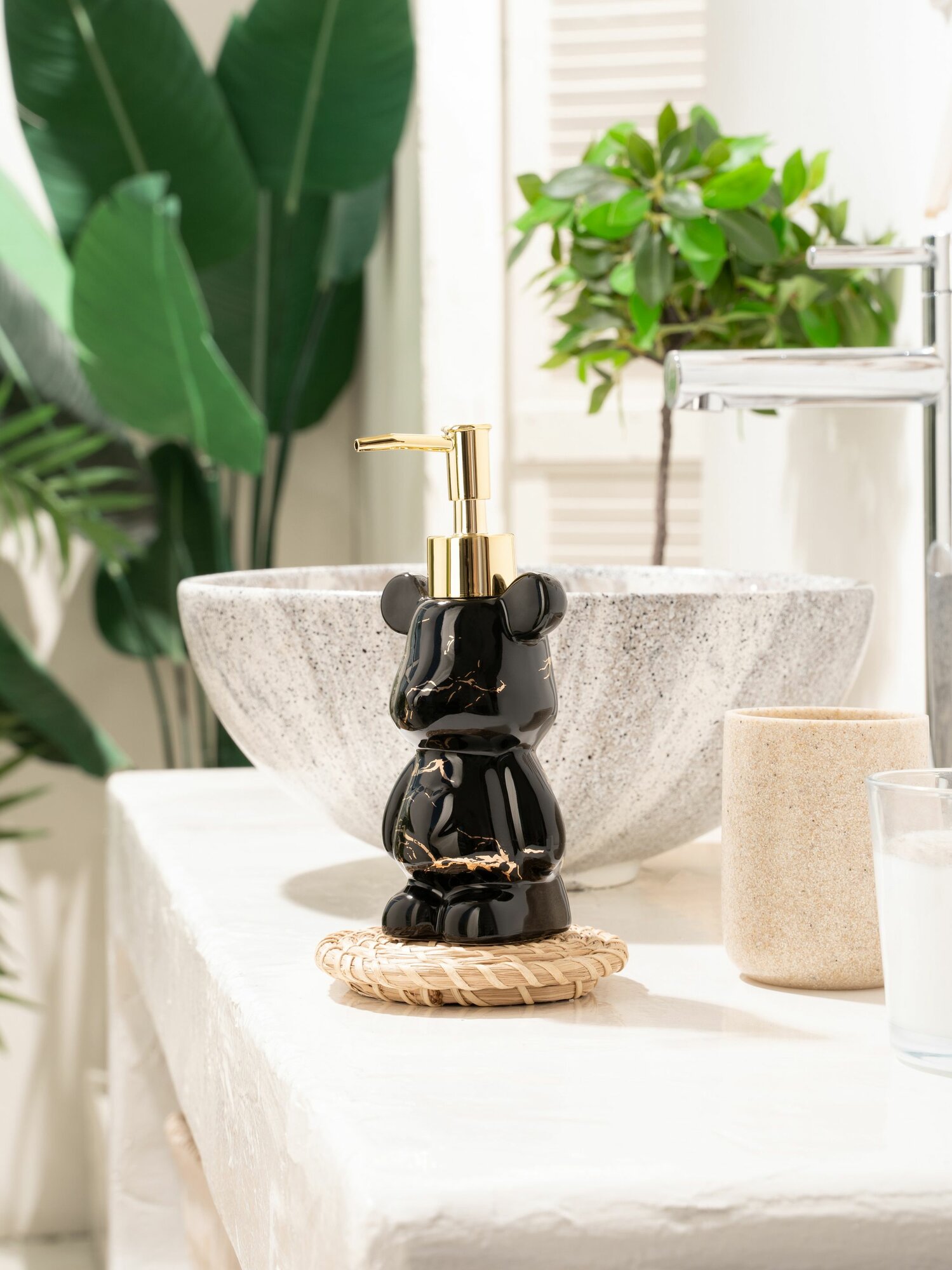Дозатор Moda Decor "Мишка", керамический, для жидкого мыла, чёрный — фото 1