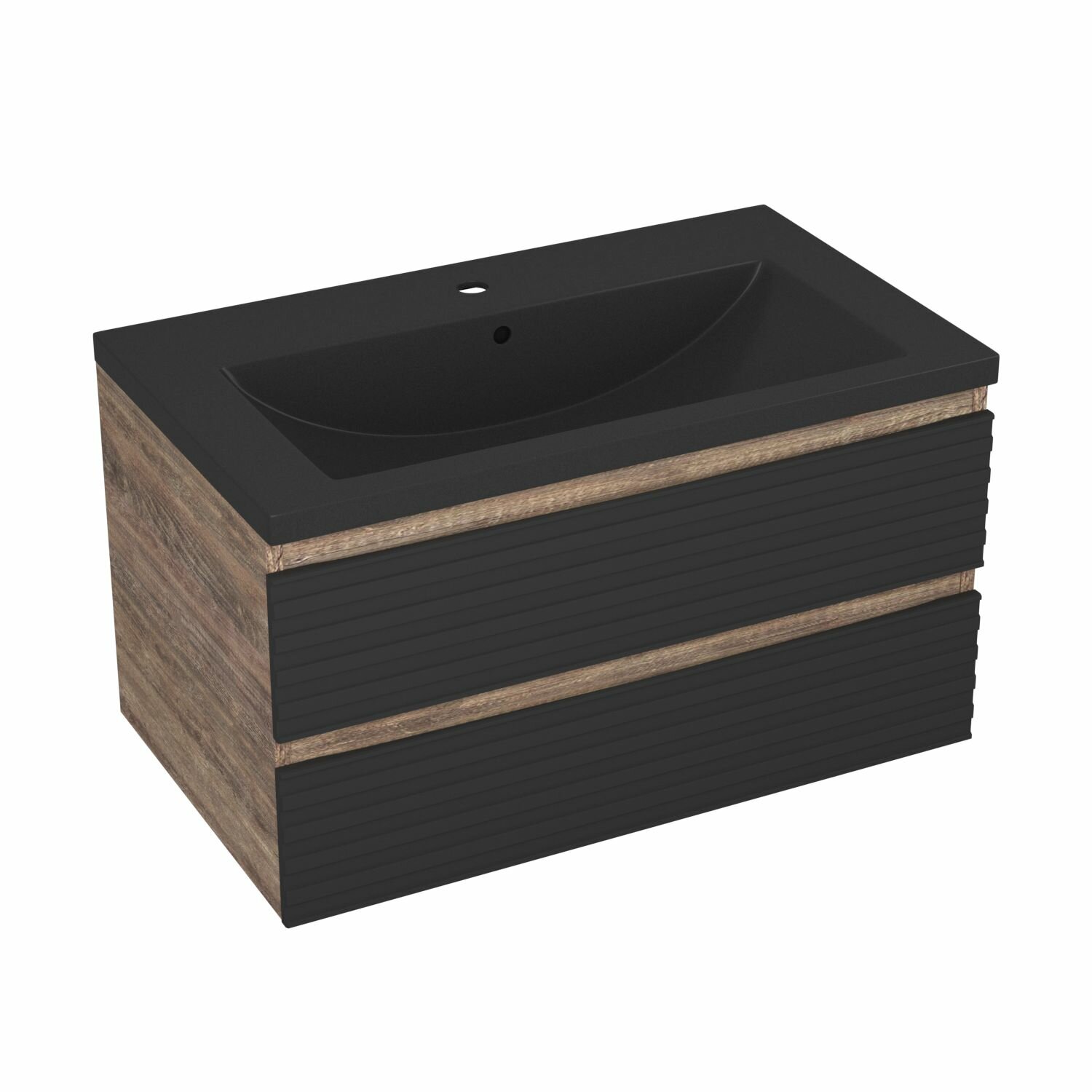 Тумба под раковину Bau Stil Loft black brushed, раковина кварцевая BAU Stil 75, черный металлик