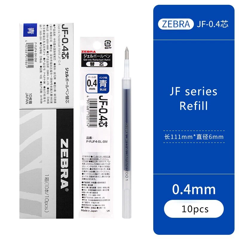 ZEBRA JF-0.4 Refill, 10шт, синий, белый