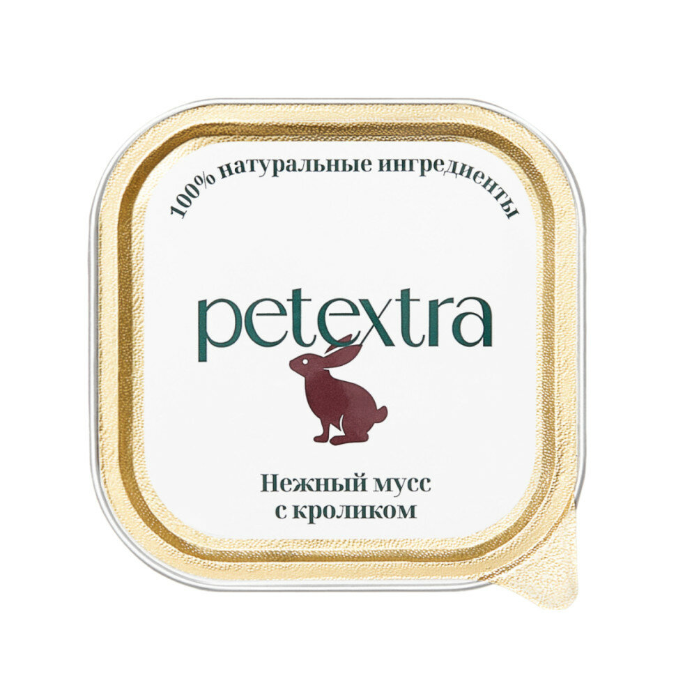 PETEXTRA влажный корм для взрослых кошек, нежный мусс с кроликом, в ламистерах - 100 г х 16 шт