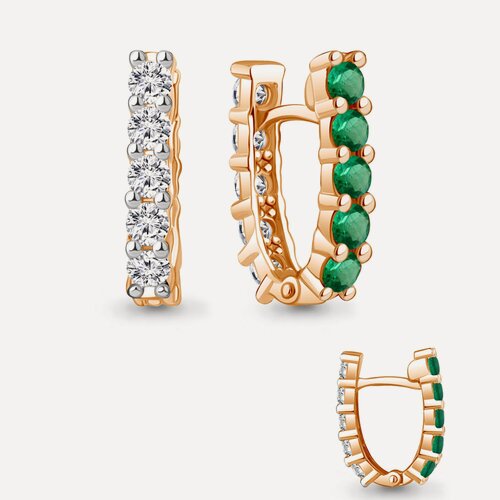 Изображение товара Серьги трансформеры, серебро, 925 проба, золочение, изумруд синтетический, фианит