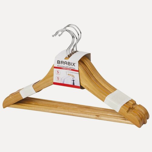 Изображение товара Вешалка-плечики деревянная Brabix "Стандарт", размер 36см, перекладина, натуральный цвет, 5шт. (601160)