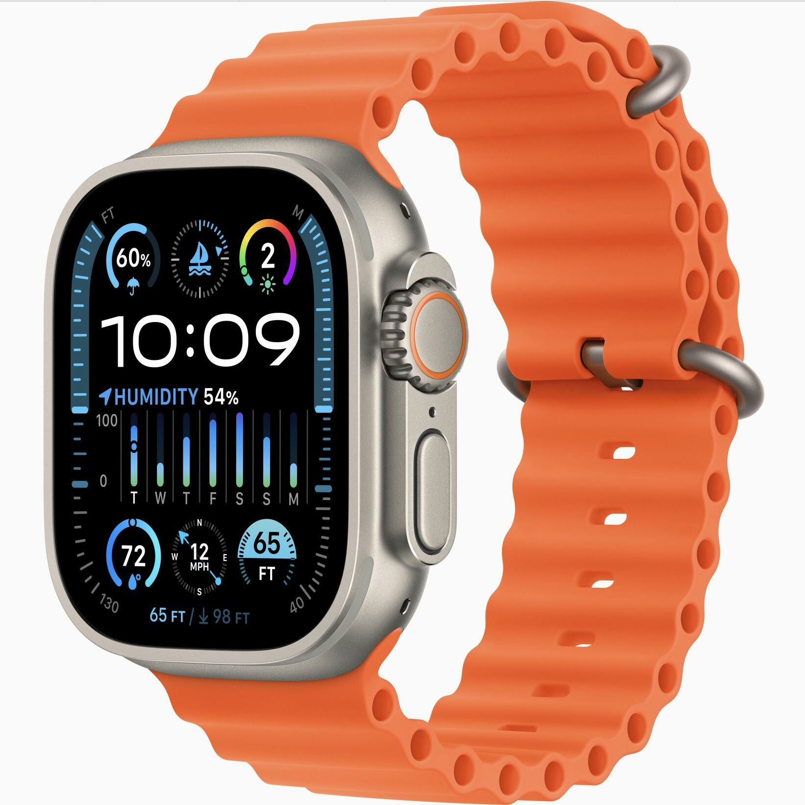 Умные часы Apple Watch Ultra 2 Cellular 49 мм корпус из натурального титана, ремешок Ocean Band оранжевого цвета (MREH3)